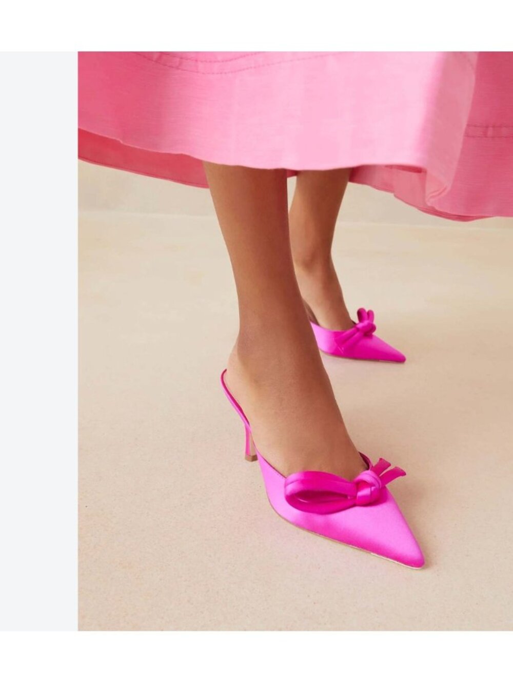 Loeffler Randall Amyra Satin Heels Kitten Mules Bow Size 8 Fuchsia Pink NWB